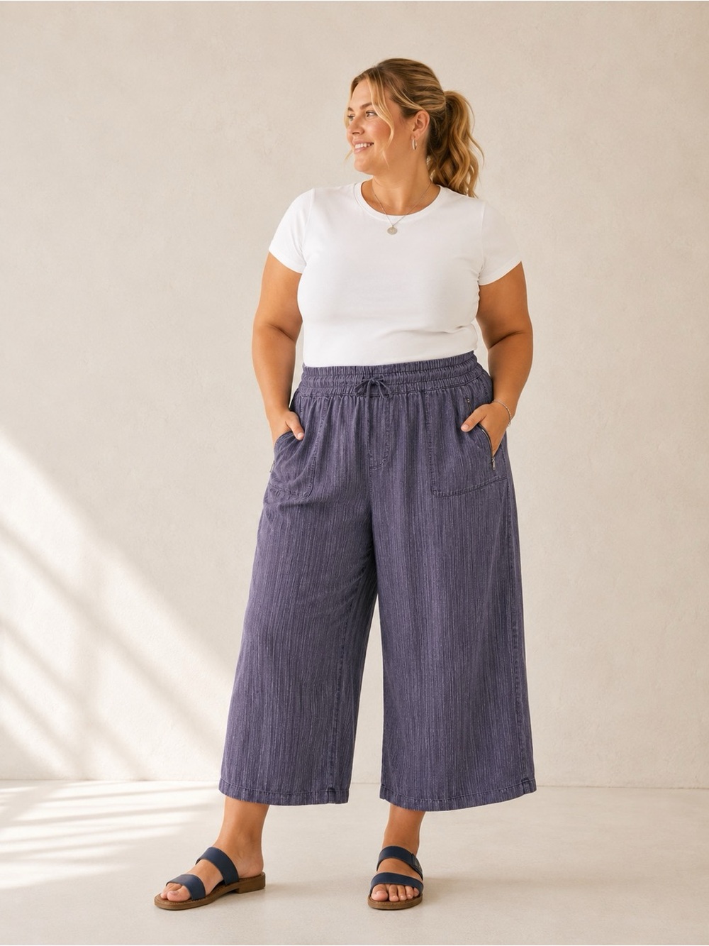 Athleta Cabo Linen Coastal Grandma Rain Dance Medieval Violet Pants, Size 24